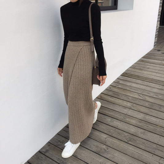 Asymmetrical Slit Knit Maxi Dress