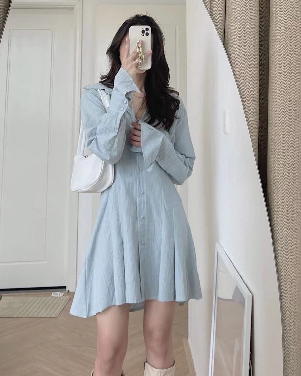 Bell Sleeve Cinched Waist Dress