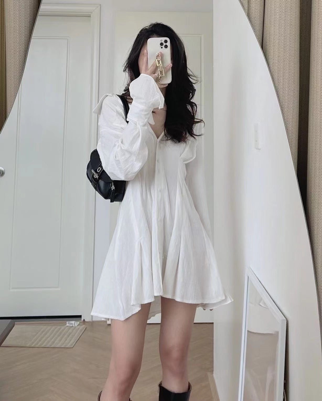 Bell Sleeve Cinched Waist Dress