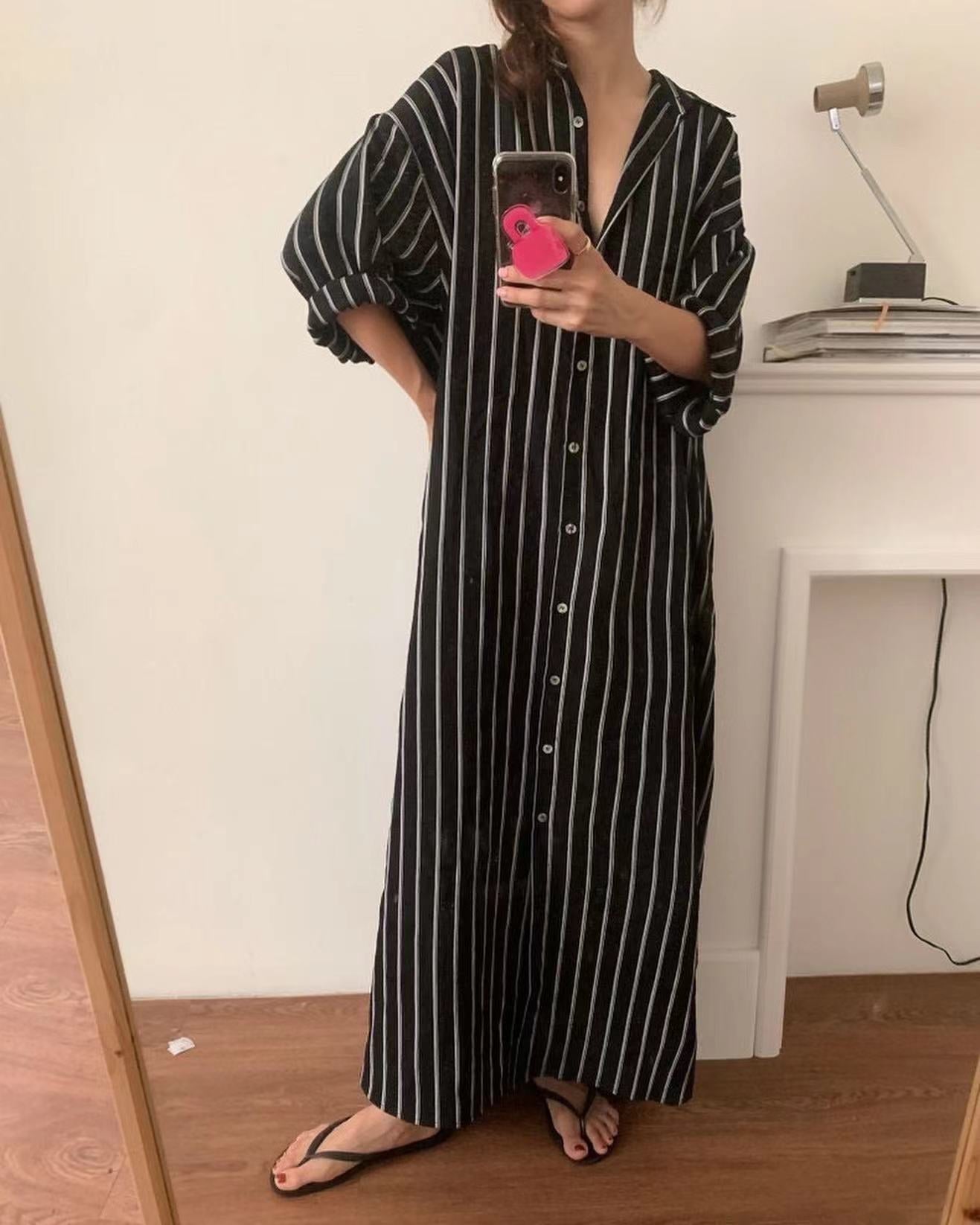 Striped Shirt Long Dress