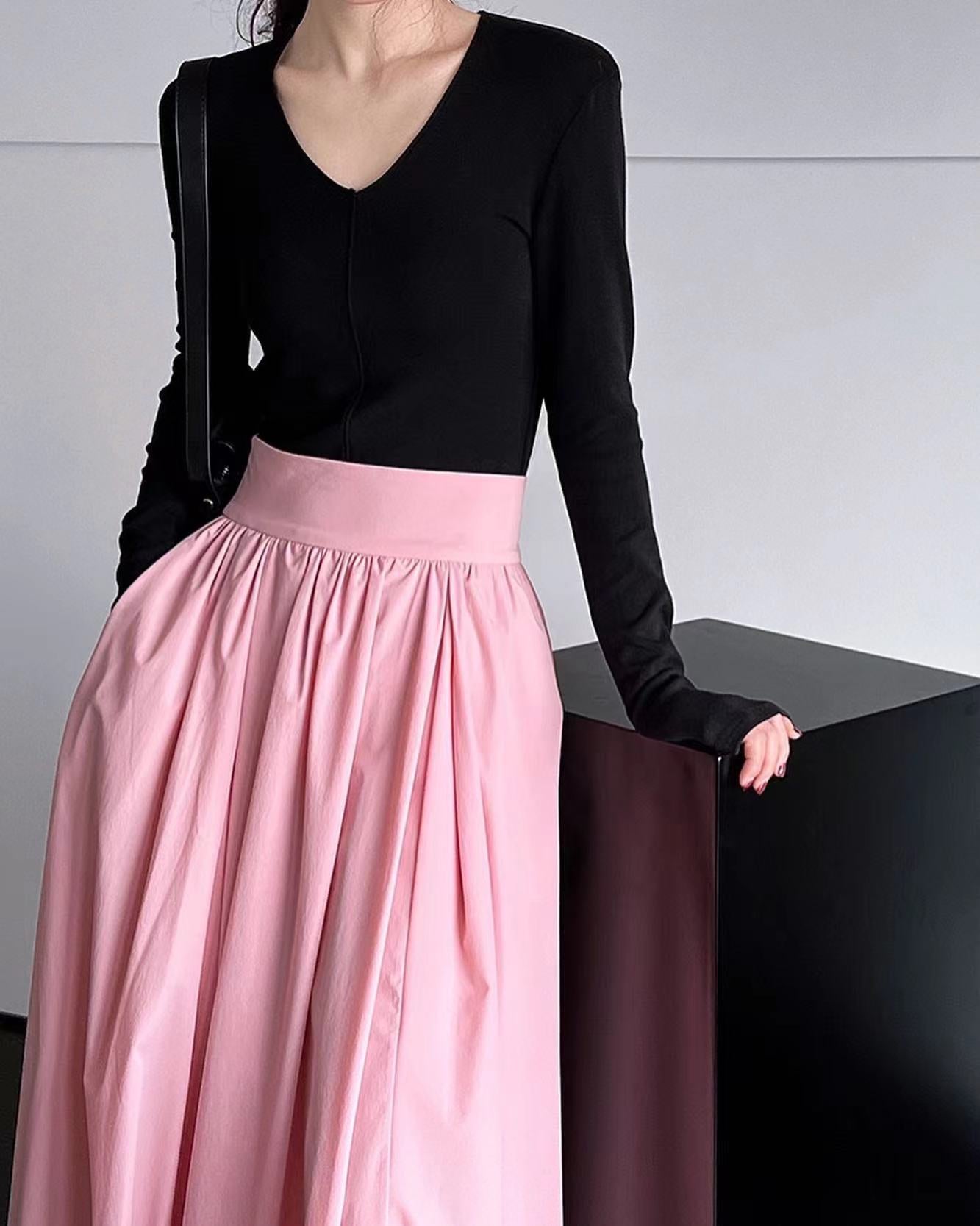 Cinched Waist Flared Long Skirt