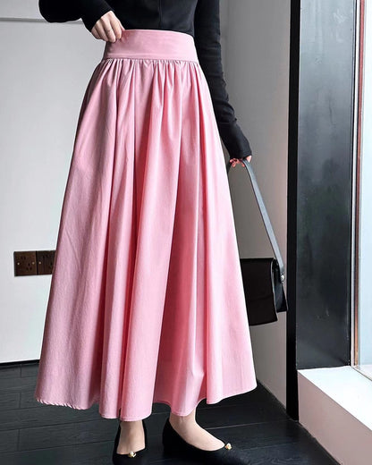 Cinched Waist Flared Long Skirt