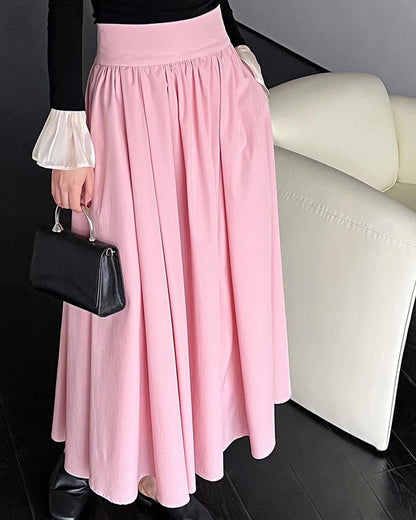 Cinched Waist Flared Long Skirt