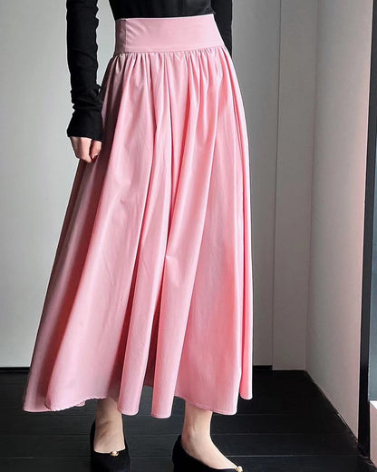 Cinched Waist Flared Long Skirt