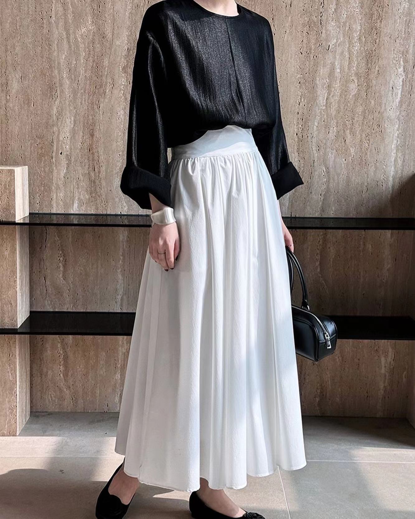 Cinched Waist Flared Long Skirt