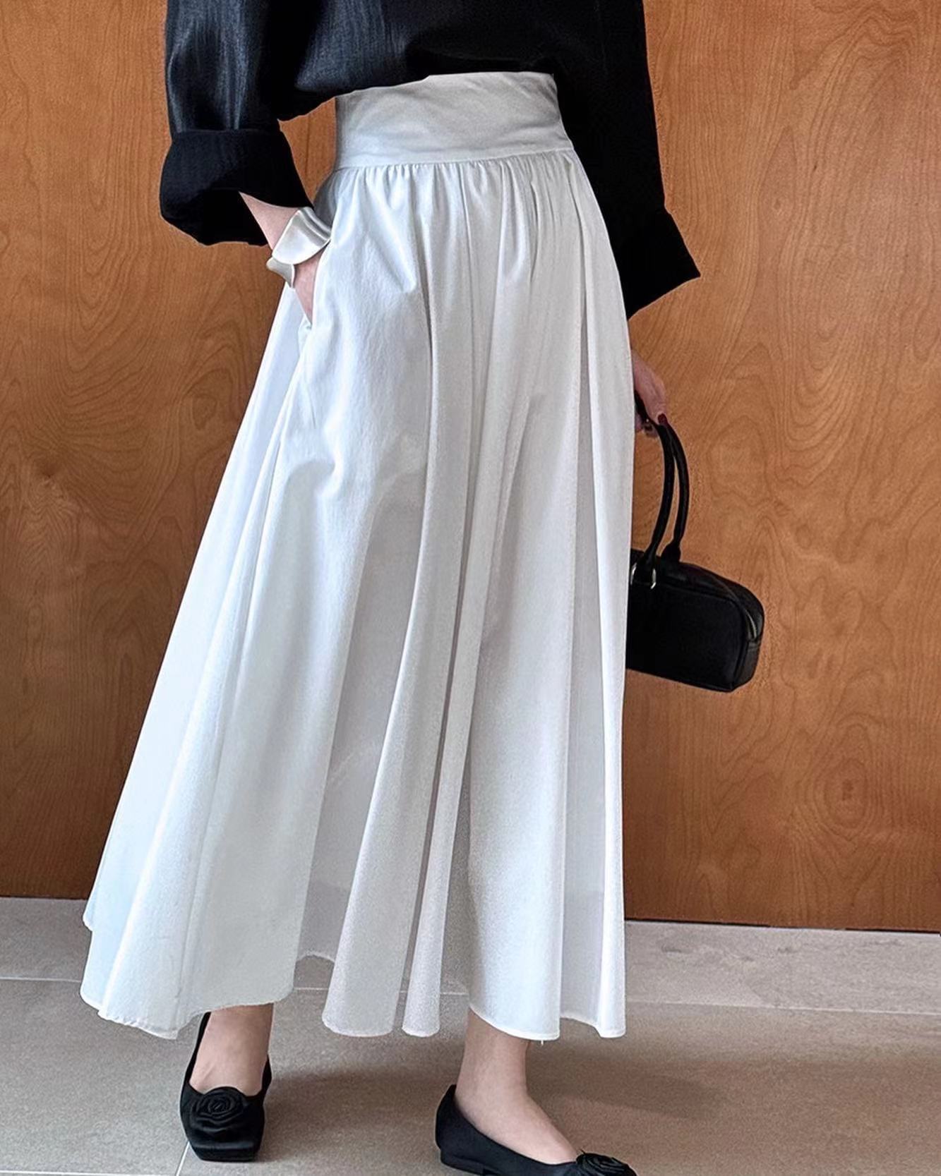 Cinched Waist Flared Long Skirt