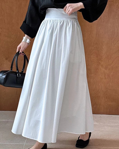 Cinched Waist Flared Long Skirt