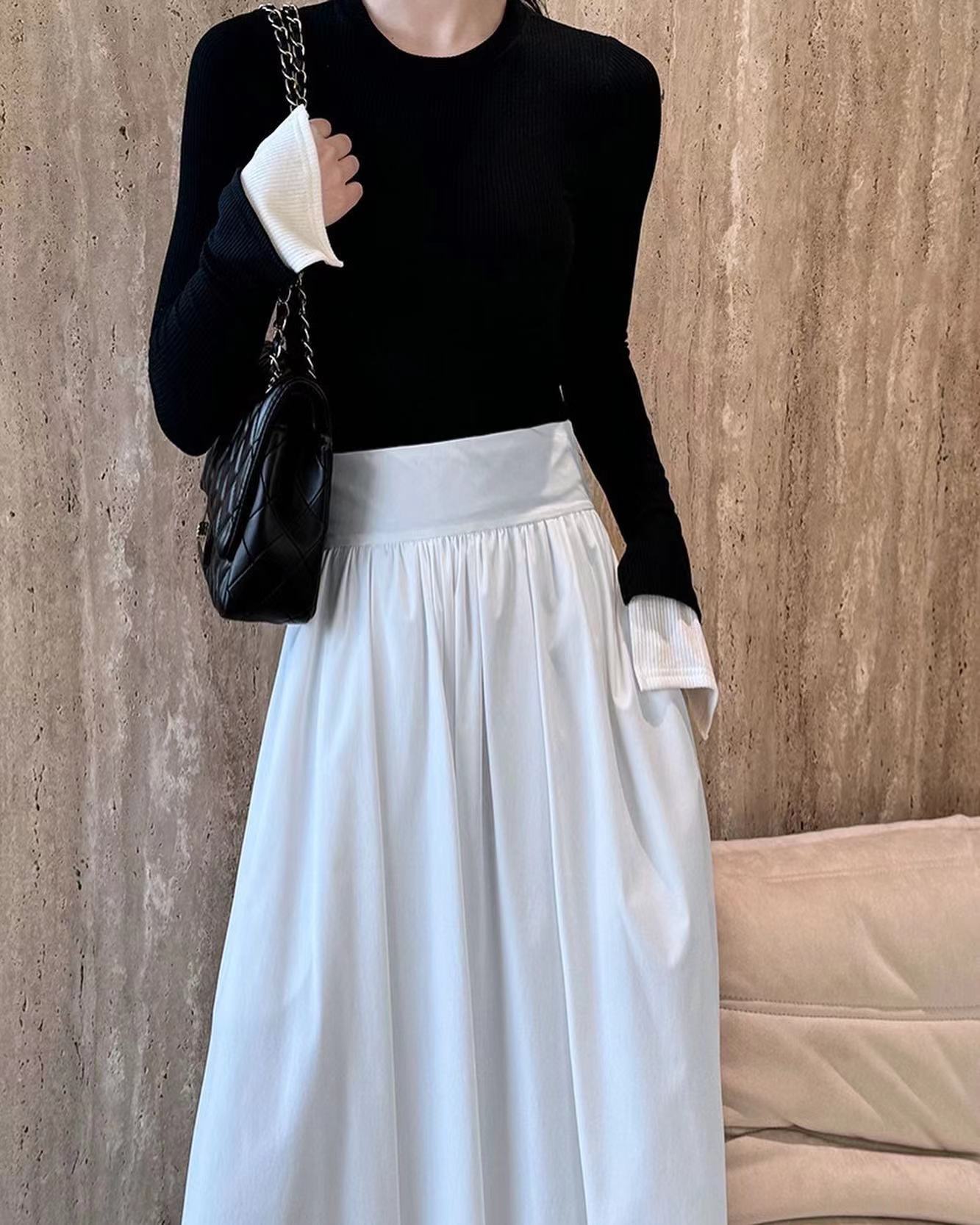 Cinched Waist Flared Long Skirt