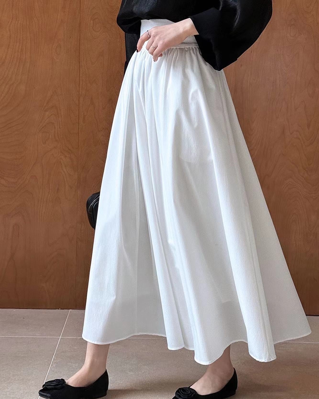 Cinched Waist Flared Long Skirt