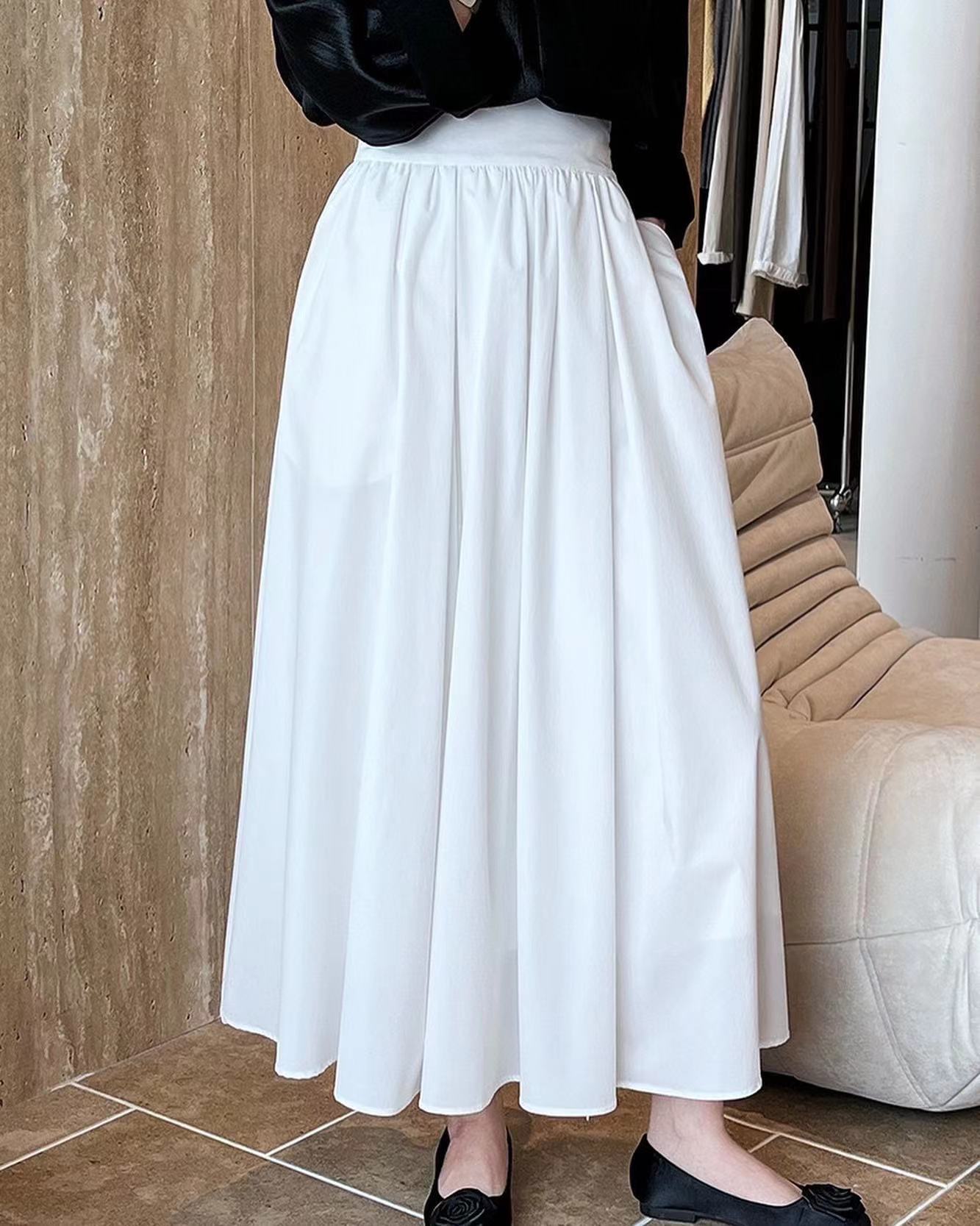 Cinched Waist Flared Long Skirt