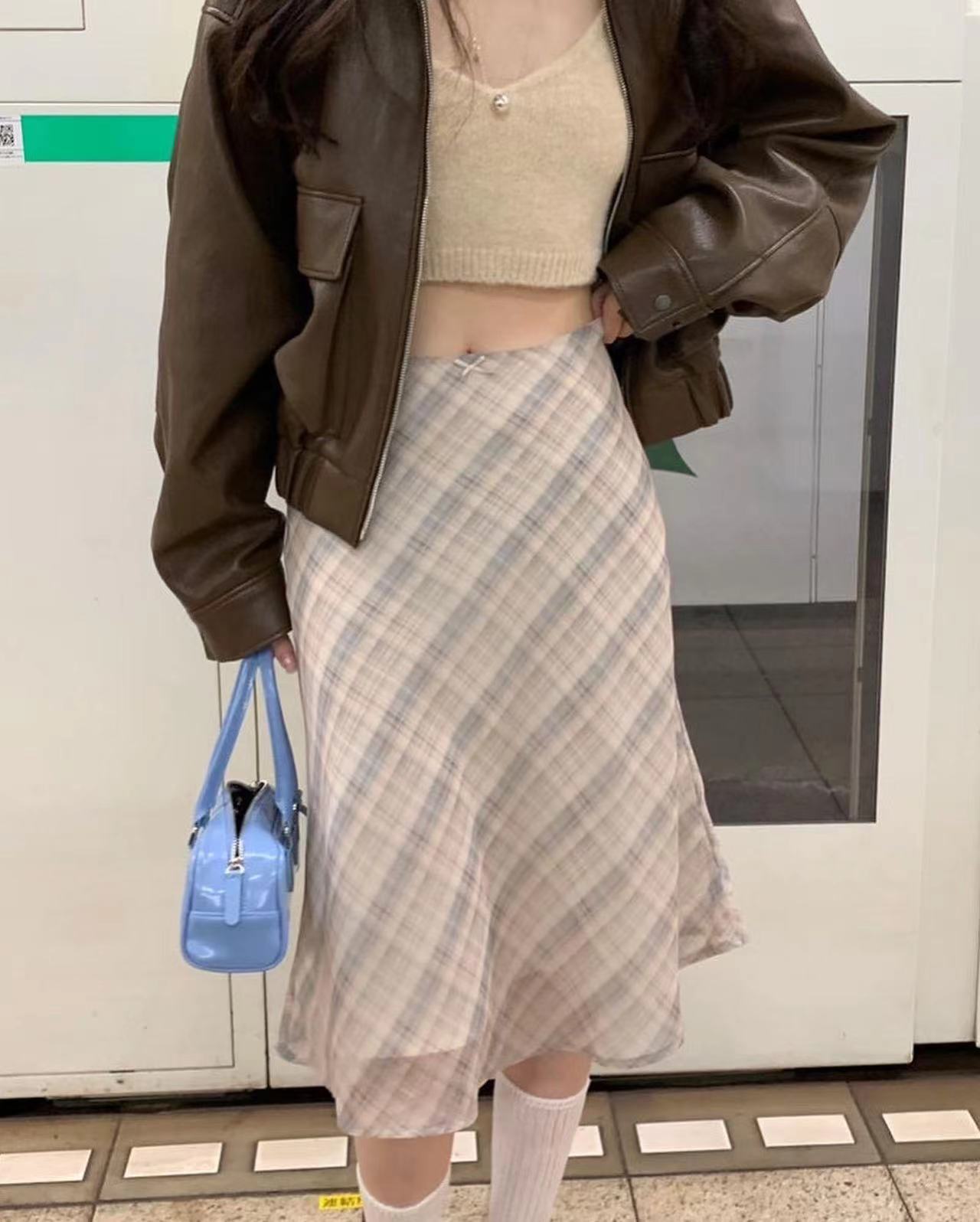 Plaid Chiffon Skirt