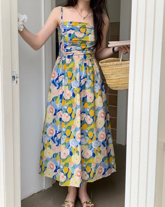 Oil Painting Print Strap Dress