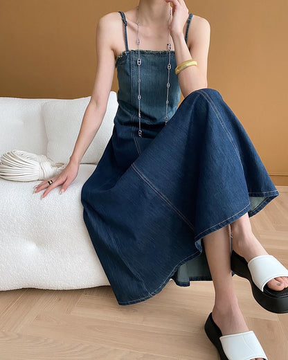 Gradient Strap Denim Dress