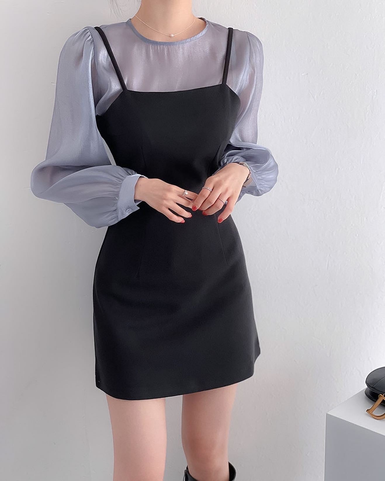 Chiffon Shirt + Strap Short Dress Set