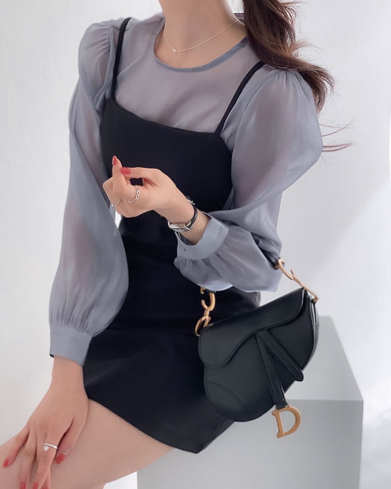 Chiffon Shirt + Strap Short Dress Set