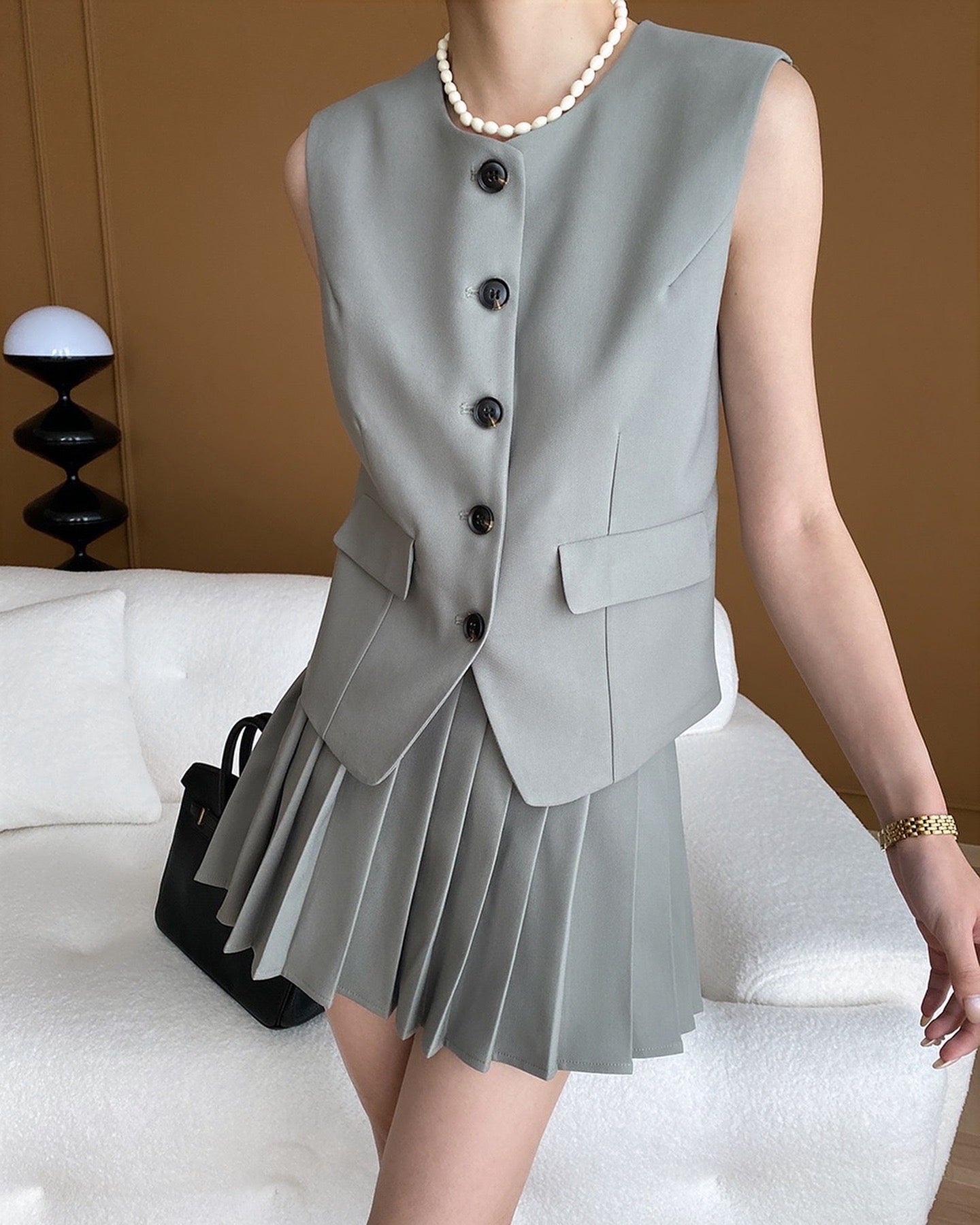 Suit Vest + Pleated Skirt Set