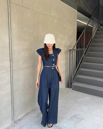 Vintage Single Breasted Top + Wide Leg Pants