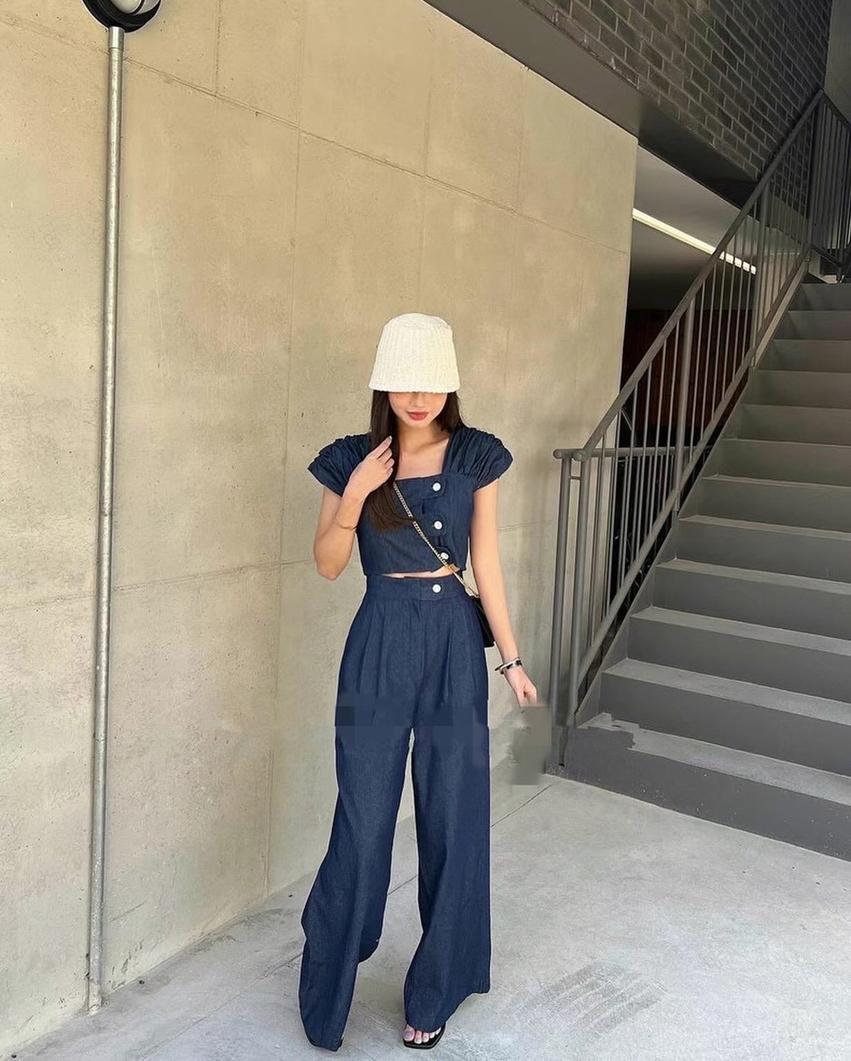 Vintage Single Breasted Top + Wide Leg Pants