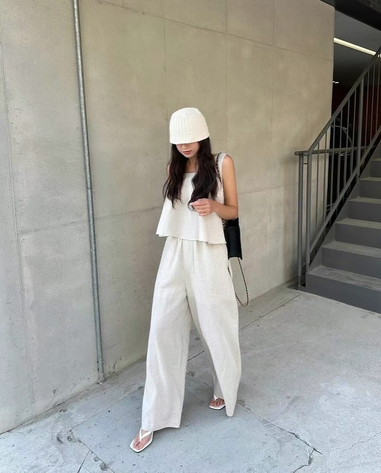 Square Neck Tank Top + Casual Long Pants