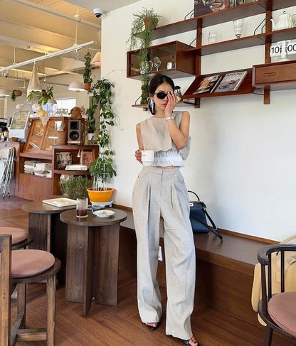 Vintage Lace Tank Top + Wide Leg Pants Set