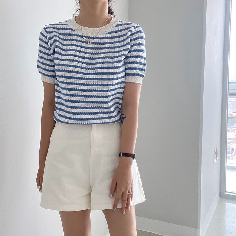 Lace Collar Striped Top