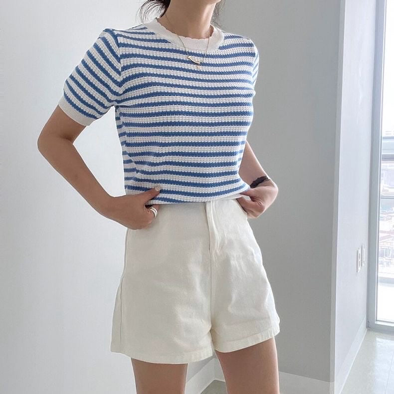 Lace Collar Striped Top