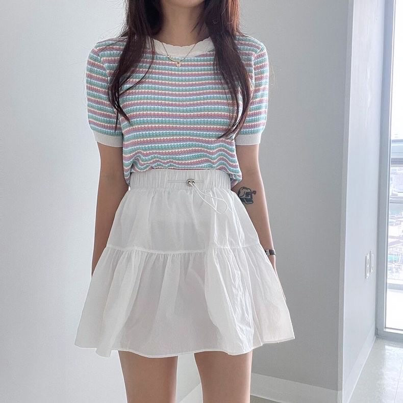 Lace Collar Striped Top