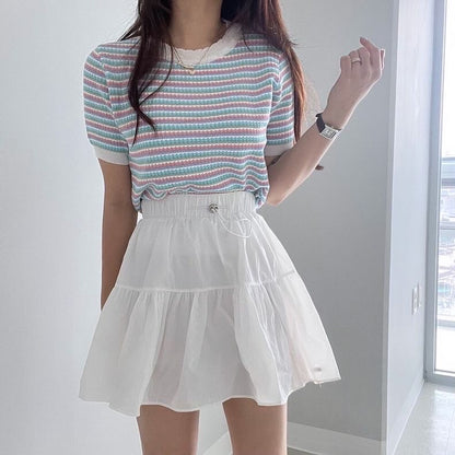 Lace Collar Striped Top