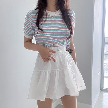 Lace Collar Striped Top