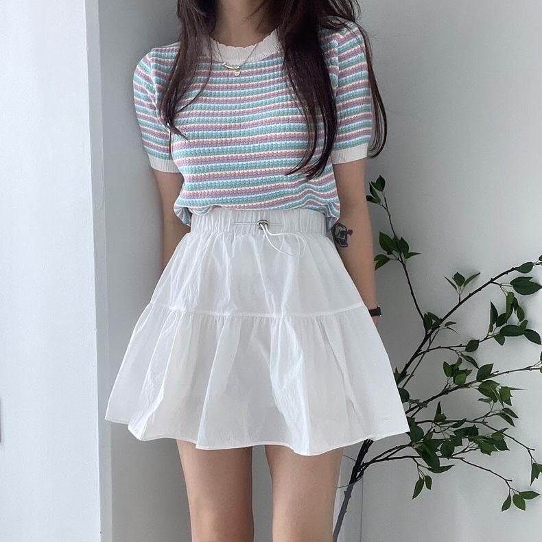 Lace Collar Striped Top