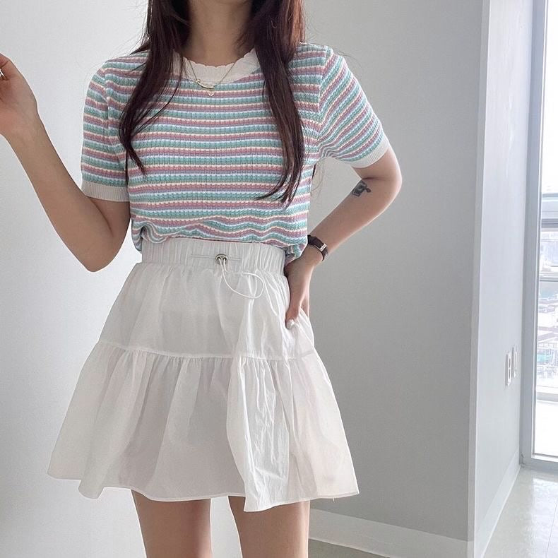 Lace Collar Striped Top