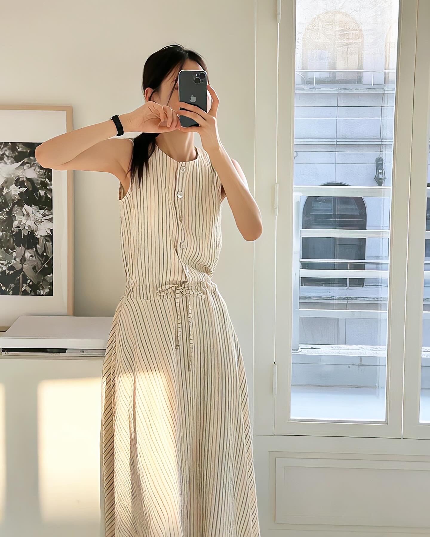 Striped Drawstring Tank Dress Cloris Fashion