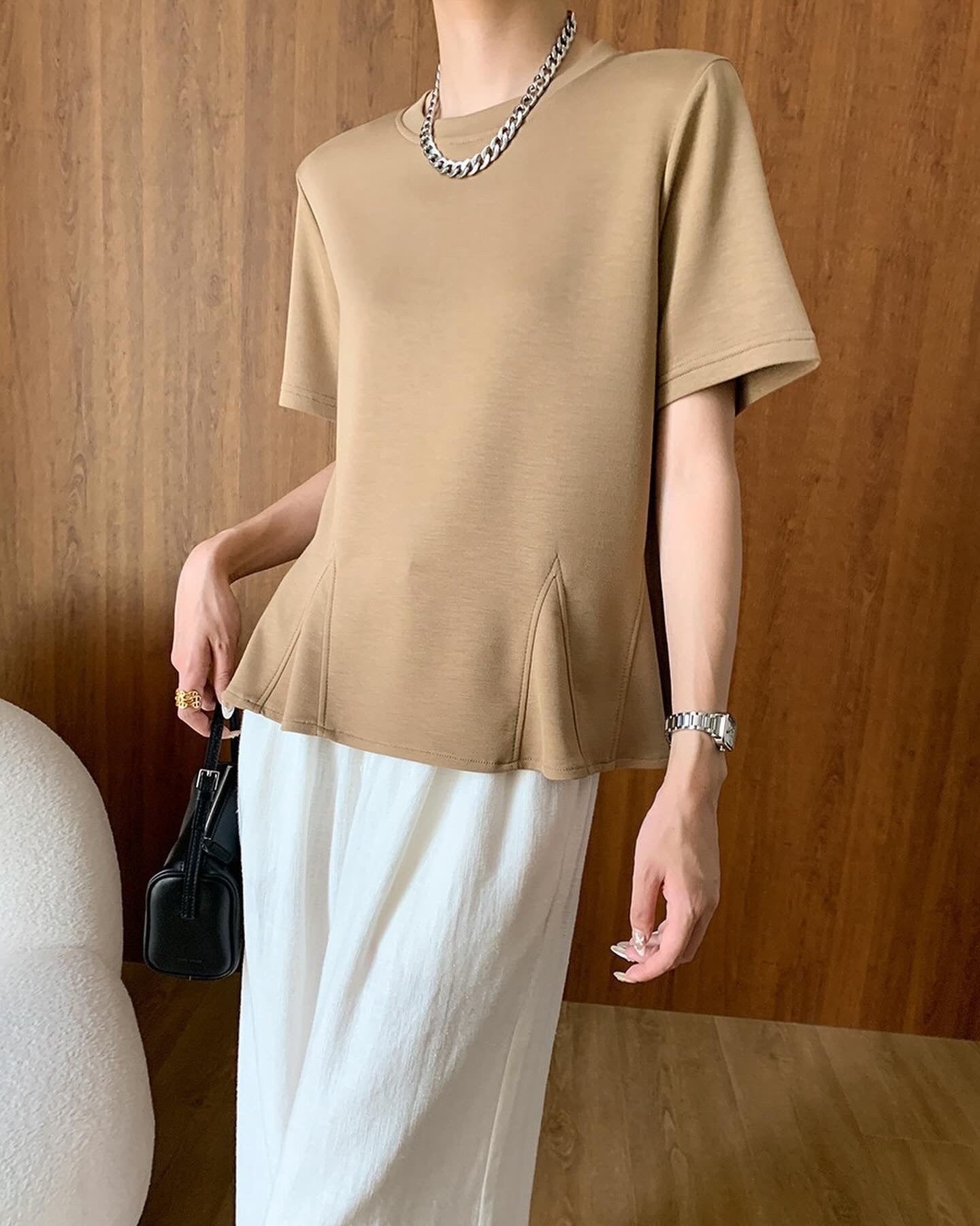 Ruffled Hem Round Neck T-Shirt