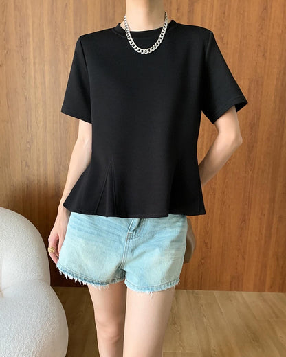 Ruffled Hem Round Neck T-Shirt