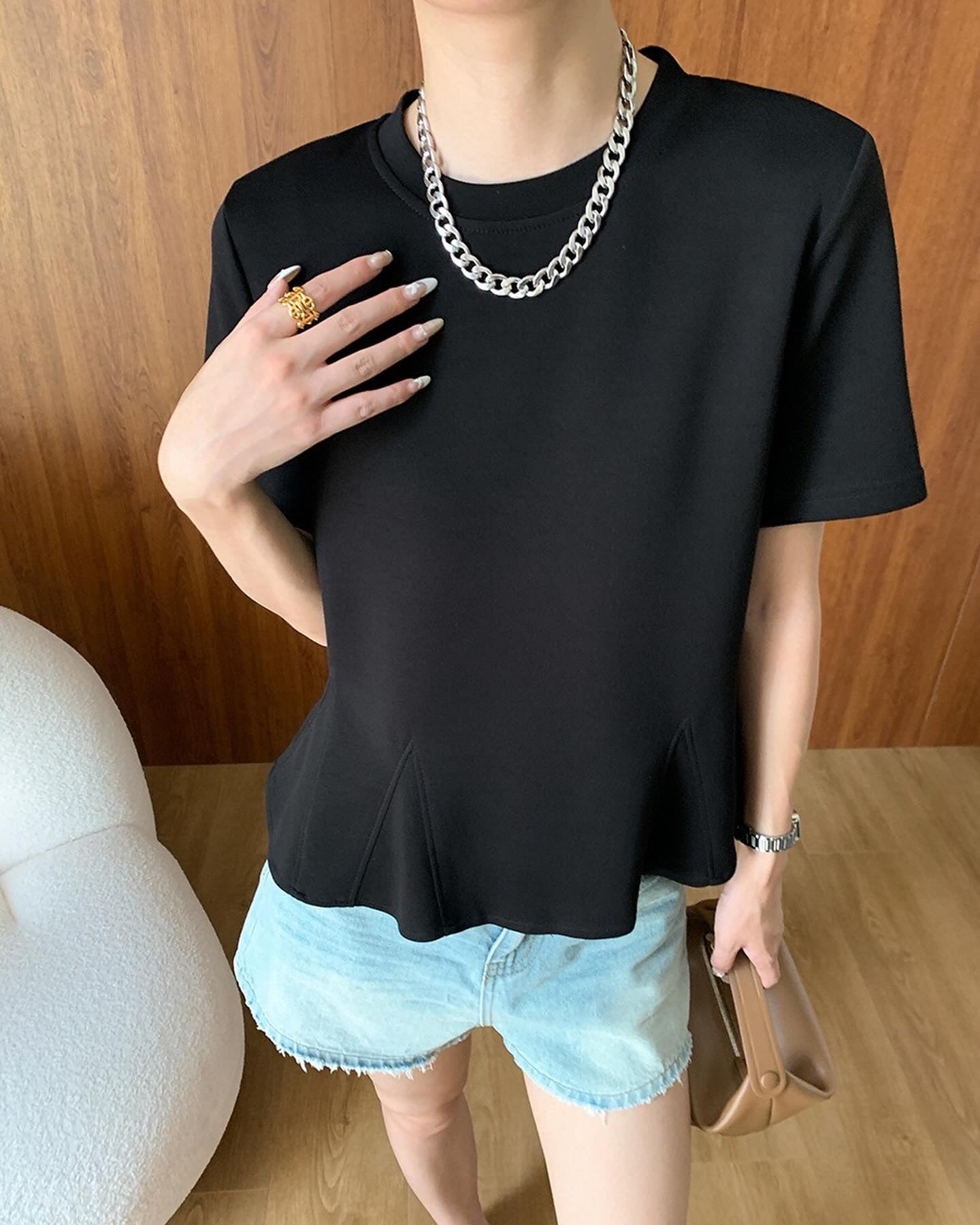 Ruffled Hem Round Neck T-Shirt