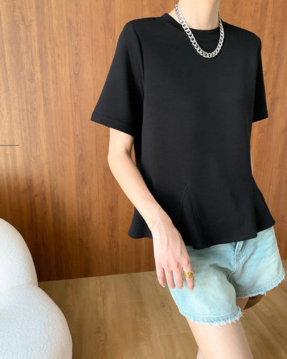 Ruffled Hem Round Neck T-Shirt