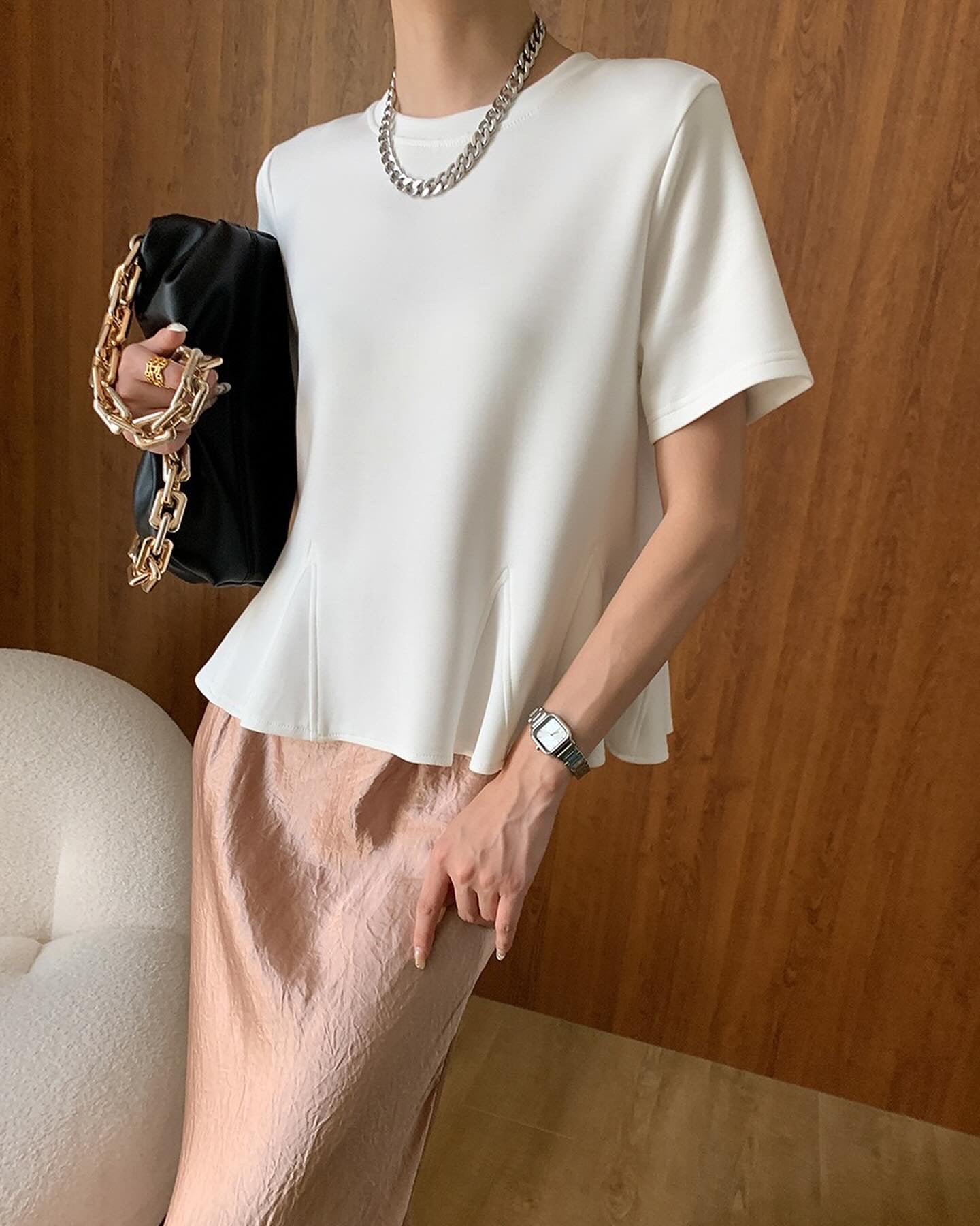 Ruffled Hem Round Neck T-Shirt