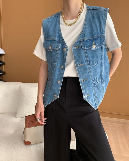 Vintage V-Neck Denim Vest