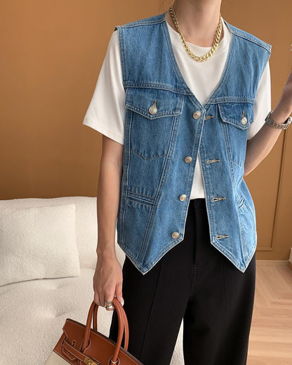 Vintage V-Neck Denim Vest