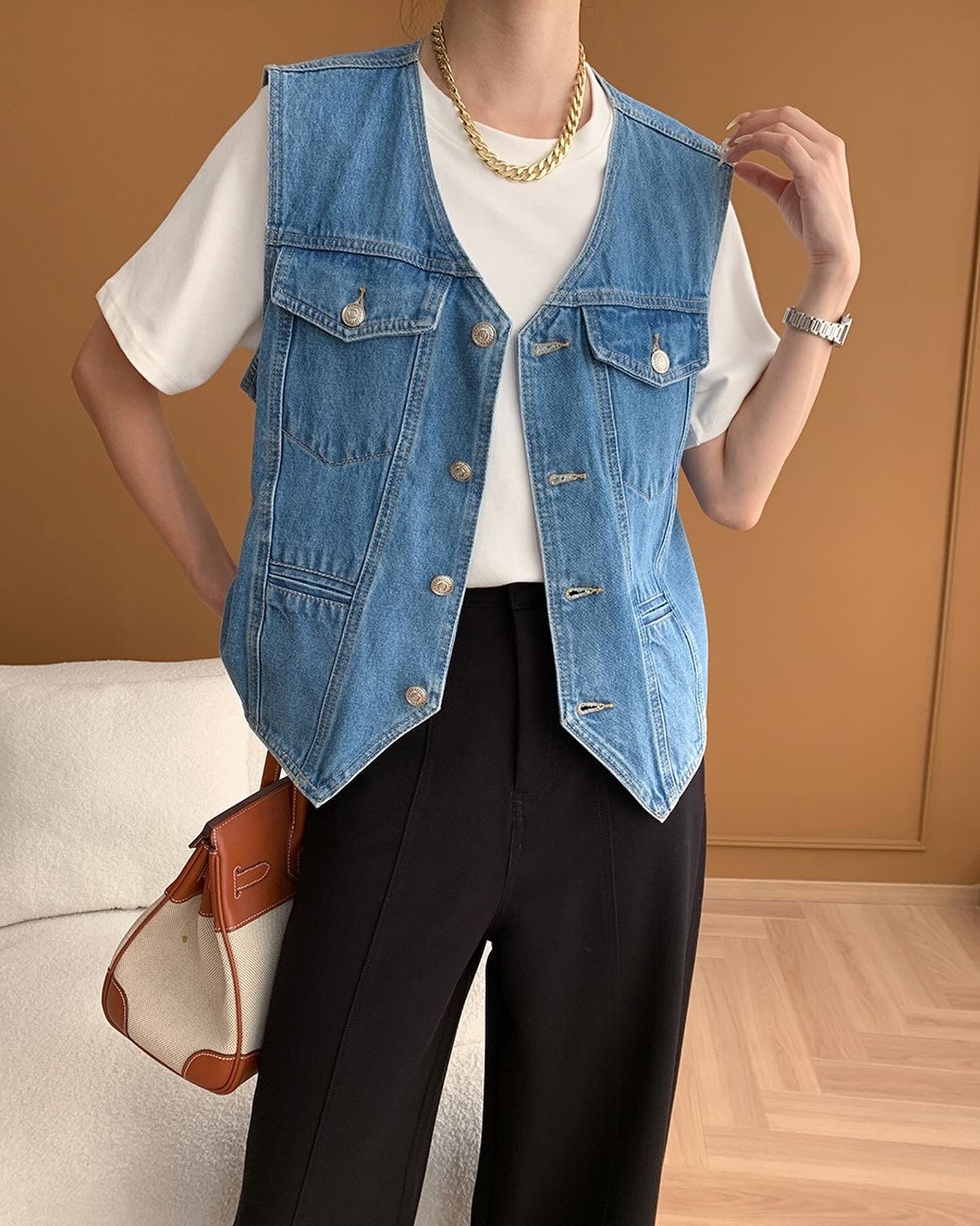 Vintage V-Neck Denim Vest