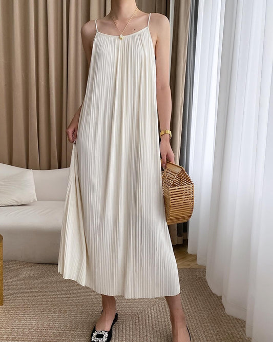 Pleated Accordion Strap Dress