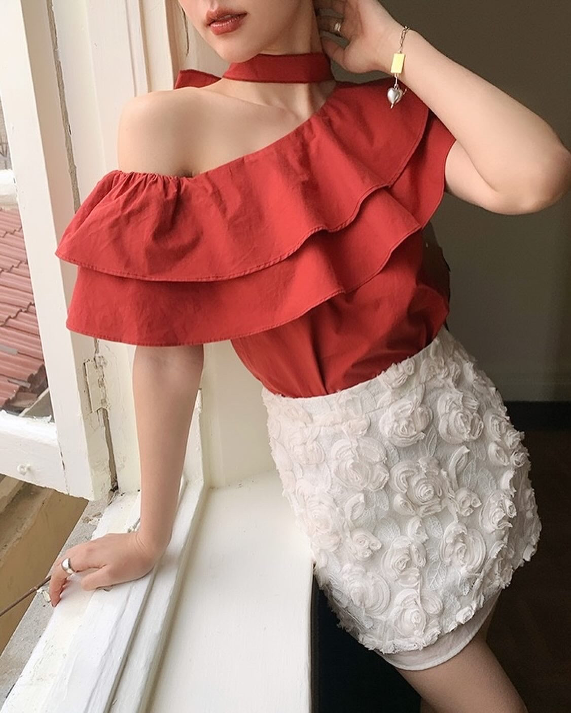 Double-Layered Ruffled One-Shoulder Top