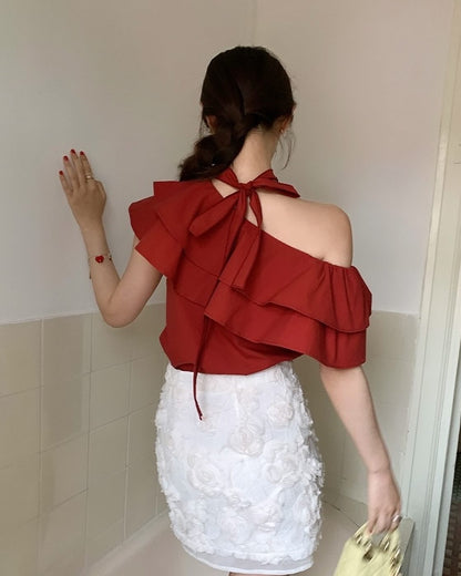 Double-Layered Ruffled One-Shoulder Top