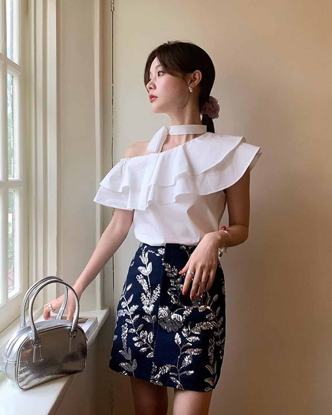 Double-Layered Ruffled One-Shoulder Top