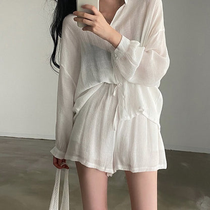 Loose Lightweight Shirt + High-Waisted Wide-Leg Casual Shorts