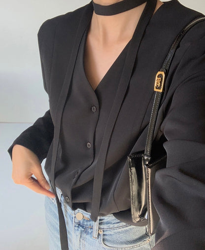 Korean-Style Belted Blazer Top