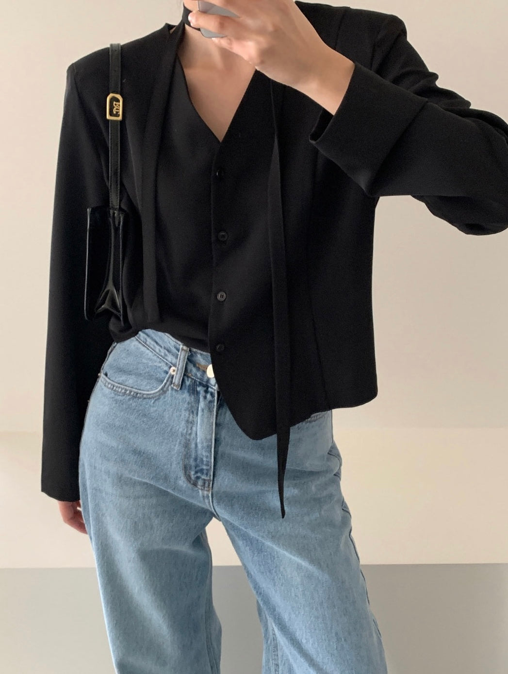 Korean-Style Belted Blazer Top