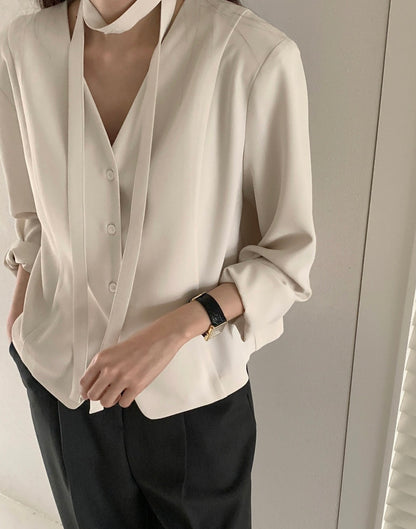 Korean-Style Belted Blazer Top