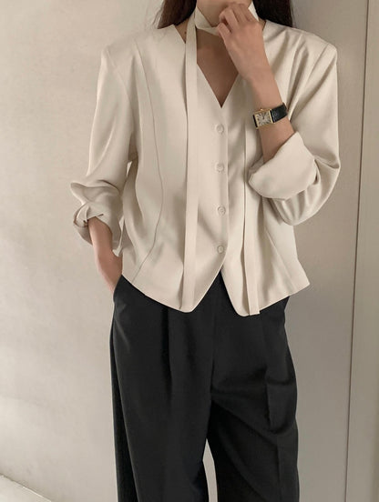 Korean-Style Belted Blazer Top