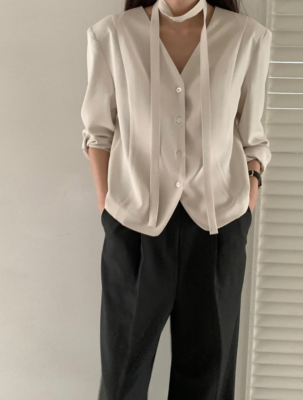 Korean-Style Belted Blazer Top